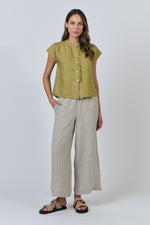 CAP-SLEEVE FRILL SHIRT - BAMBOO