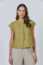 CAP-SLEEVE FRILL SHIRT - BAMBOO