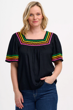 CARMEN TOP - BLACK, RAINBOW RIC RAC