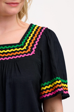CARMEN TOP - BLACK, RAINBOW RIC RAC