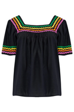 CARMEN TOP - BLACK, RAINBOW RIC RAC