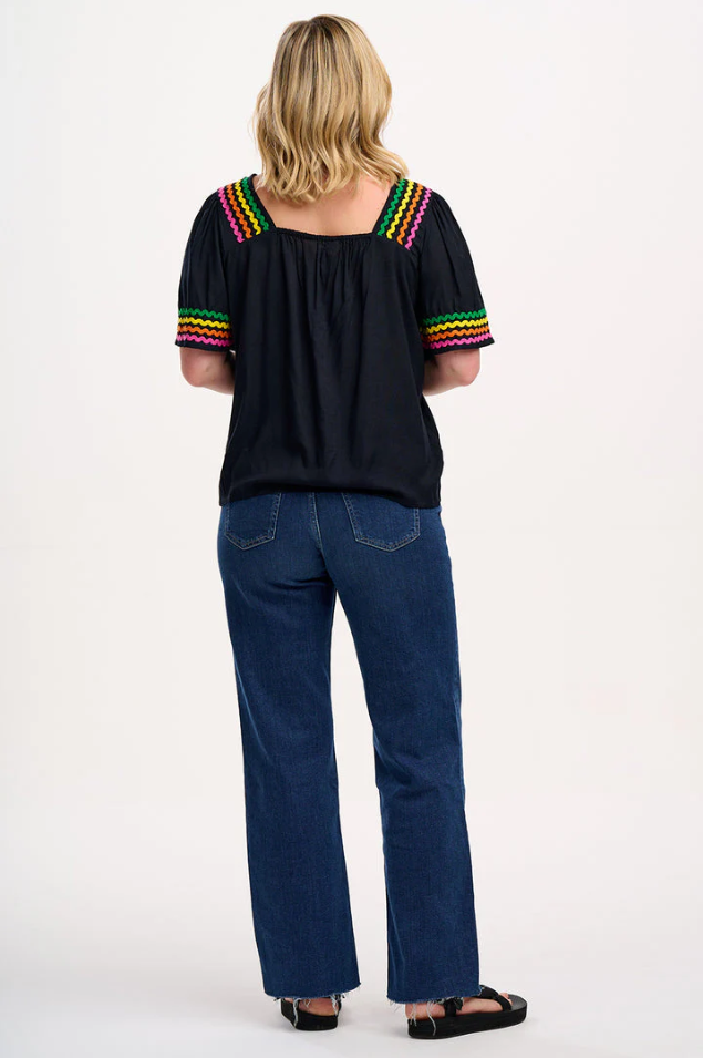 CARMEN TOP - BLACK, RAINBOW RIC RAC