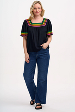 CARMEN TOP - BLACK, RAINBOW RIC RAC