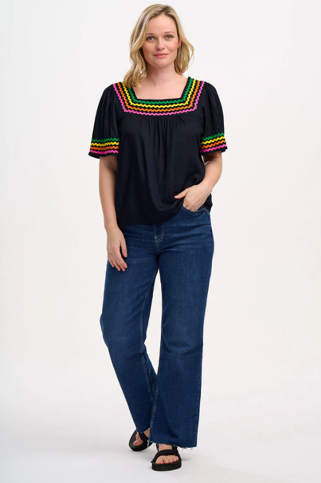 CARMEN TOP - BLACK, RAINBOW RIC RAC