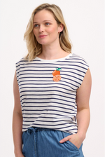 CHRISSY RELAXED TANK T-SHIRT - OFF-WHITE/NAVY, FRUITY ORANGE