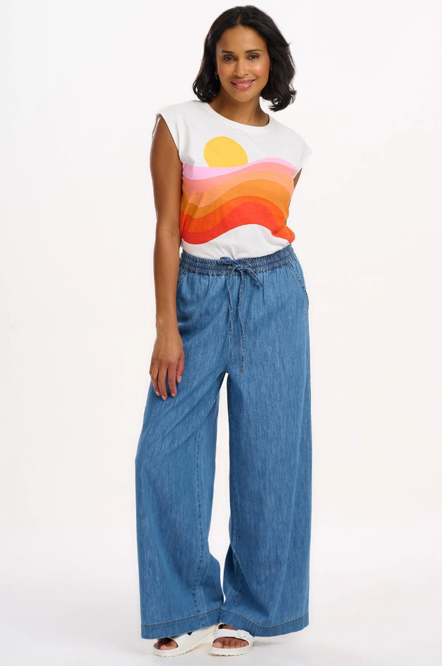 CHRISSY RELAXED TANK T-SHIRT - OFF-WHITE, SUNSET WAVES