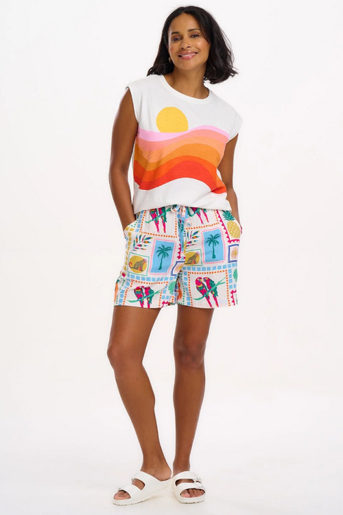 CHRISSY RELAXED TANK T-SHIRT - OFF-WHITE, SUNSET WAVES