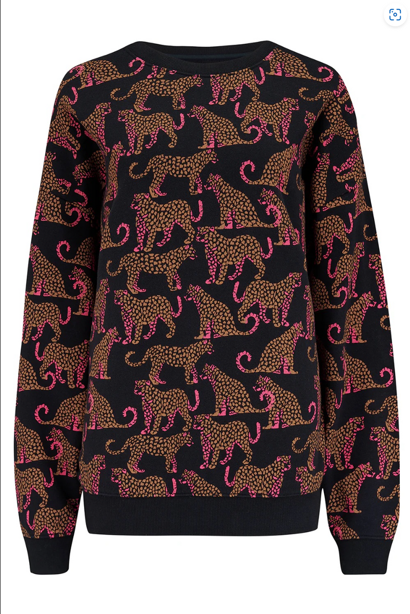 EADIE RELAXED SWEATSHIRT - BLACK, LEOPARD SPOTS
