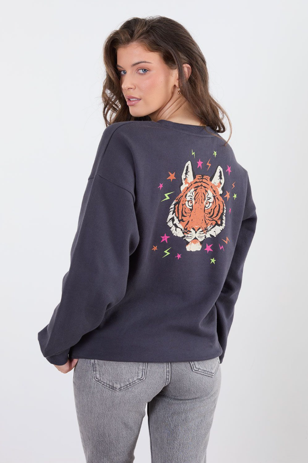 EADIE RELAXED SWEATSHIRT - CHARCOAL, TIGER & STARS