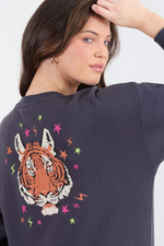 EADIE RELAXED SWEATSHIRT - CHARCOAL, TIGER & STARS