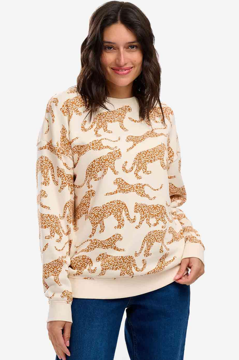 EADIE RELAXED SWEATSHIRT - CREAM, LARGE LEOPARD