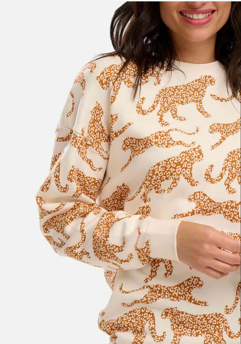 EADIE RELAXED SWEATSHIRT - CREAM, LARGE LEOPARD