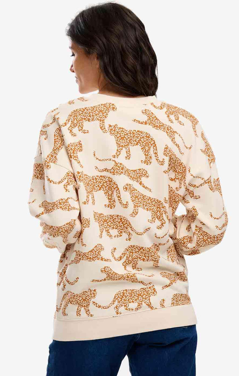 EADIE RELAXED SWEATSHIRT - CREAM, LARGE LEOPARD