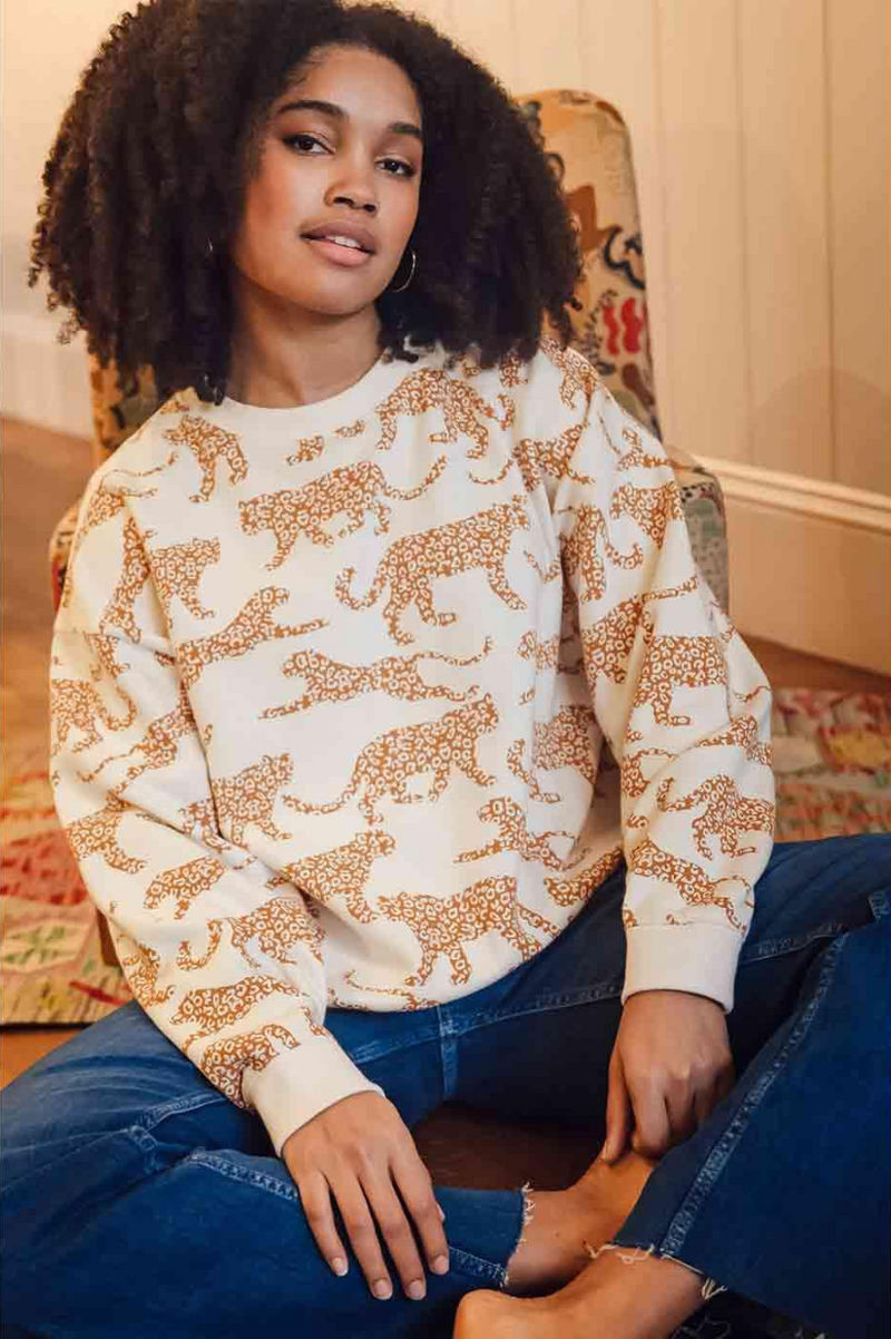 EADIE RELAXED SWEATSHIRT - CREAM, LARGE LEOPARD