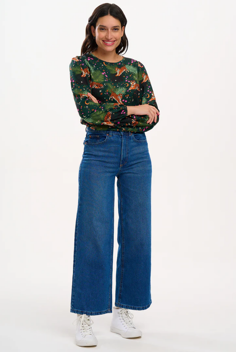 ELAINA BLOUSE - DARK GREEN, TIGERS & PALMS