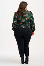 ELAINA BLOUSE - DARK GREEN, TIGERS & PALMS