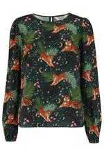 ELAINA BLOUSE - DARK GREEN, TIGERS & PALMS