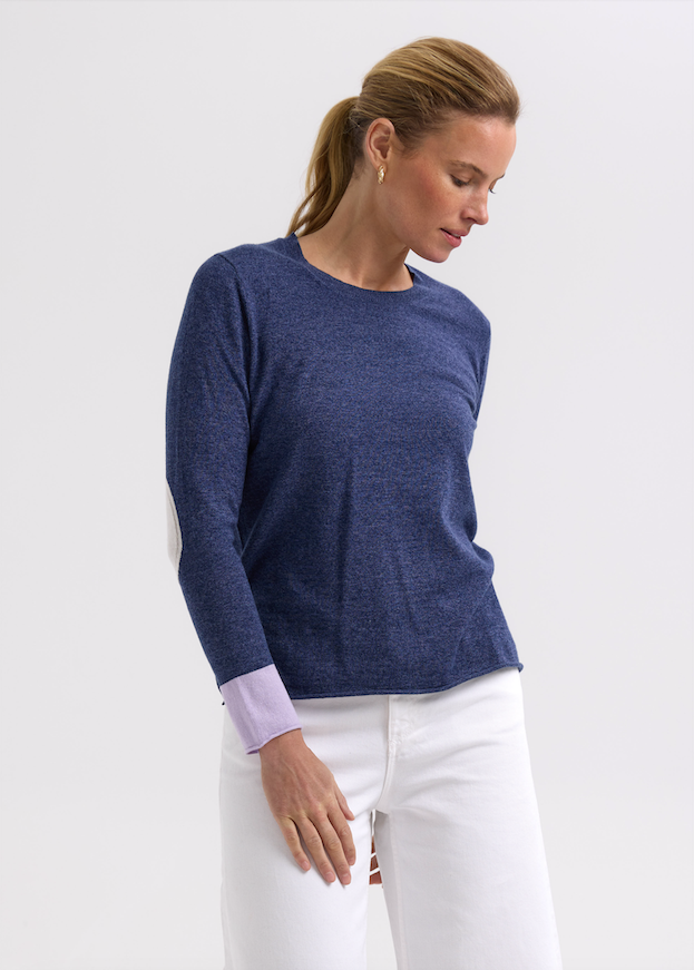 ELBOW PATCH JUMPER - DENIM