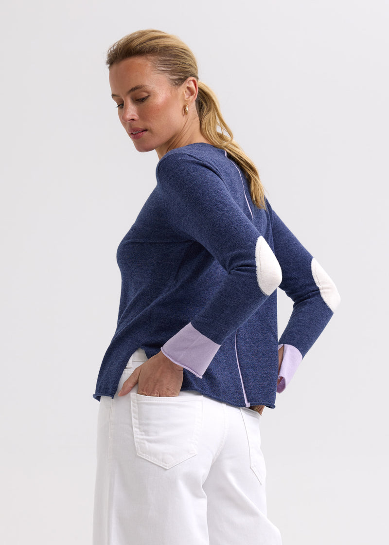 ELBOW PATCH JUMPER - DENIM