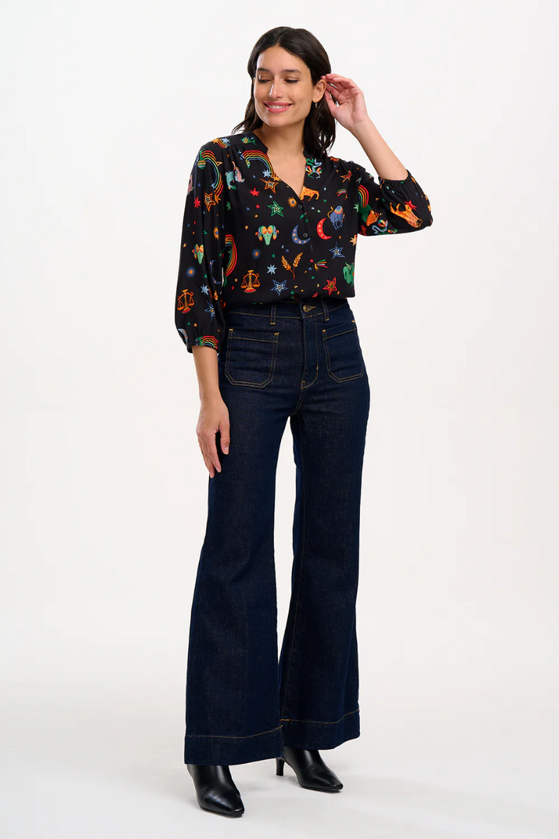 ELKIE BLOUSE - BLACK, ZODIAC RAINBOW SKIES