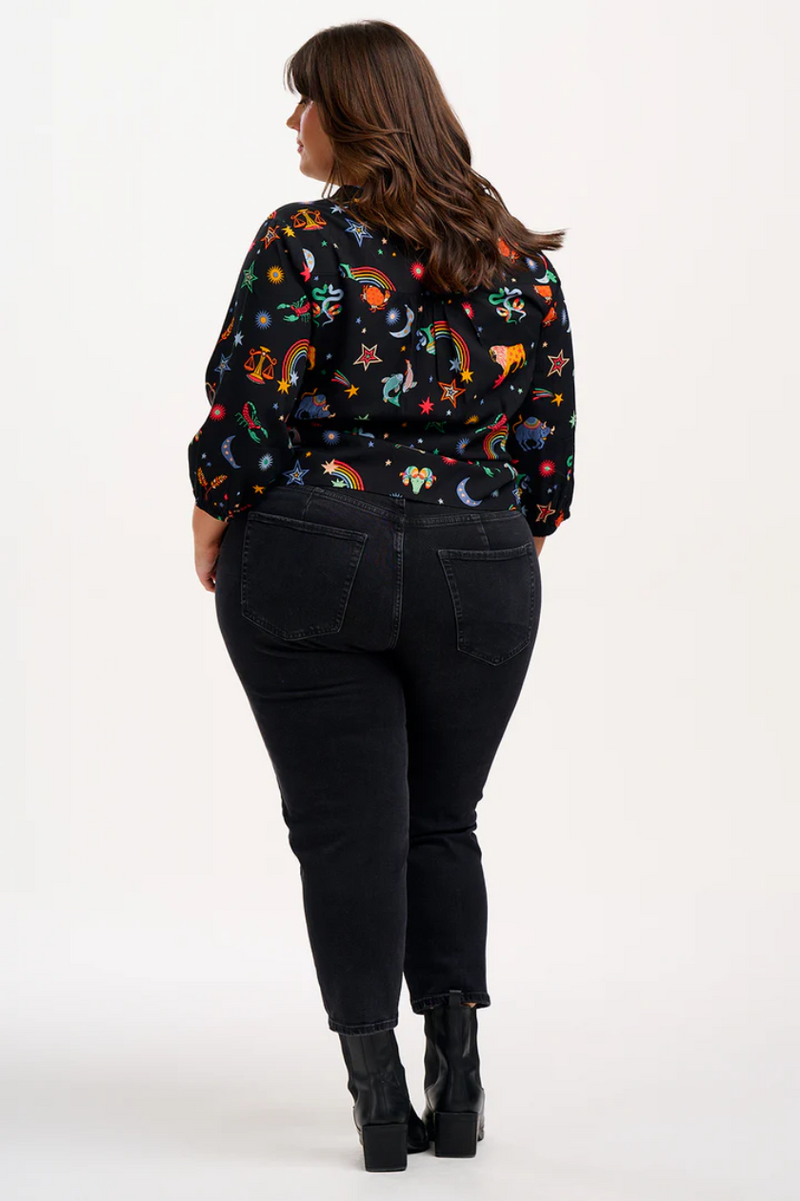 ELKIE BLOUSE - BLACK, ZODIAC RAINBOW SKIES