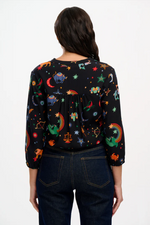 ELKIE BLOUSE - BLACK, ZODIAC RAINBOW SKIES