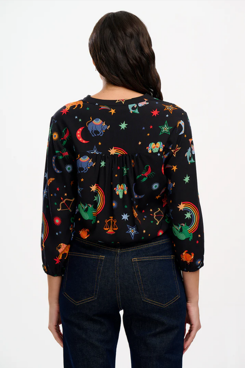 ELKIE BLOUSE - BLACK, ZODIAC RAINBOW SKIES