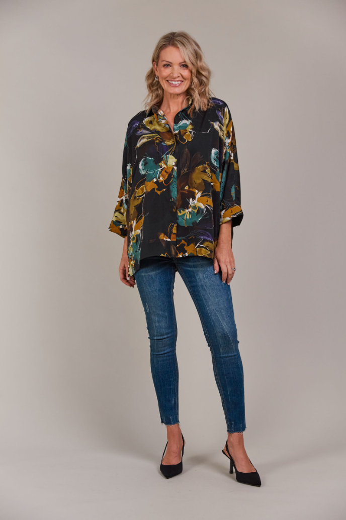 ELSIE RELAXED SHIRT - BOTANICAL BLACK