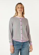 ESSENTIAL STRIPE CARDI IN LILAC