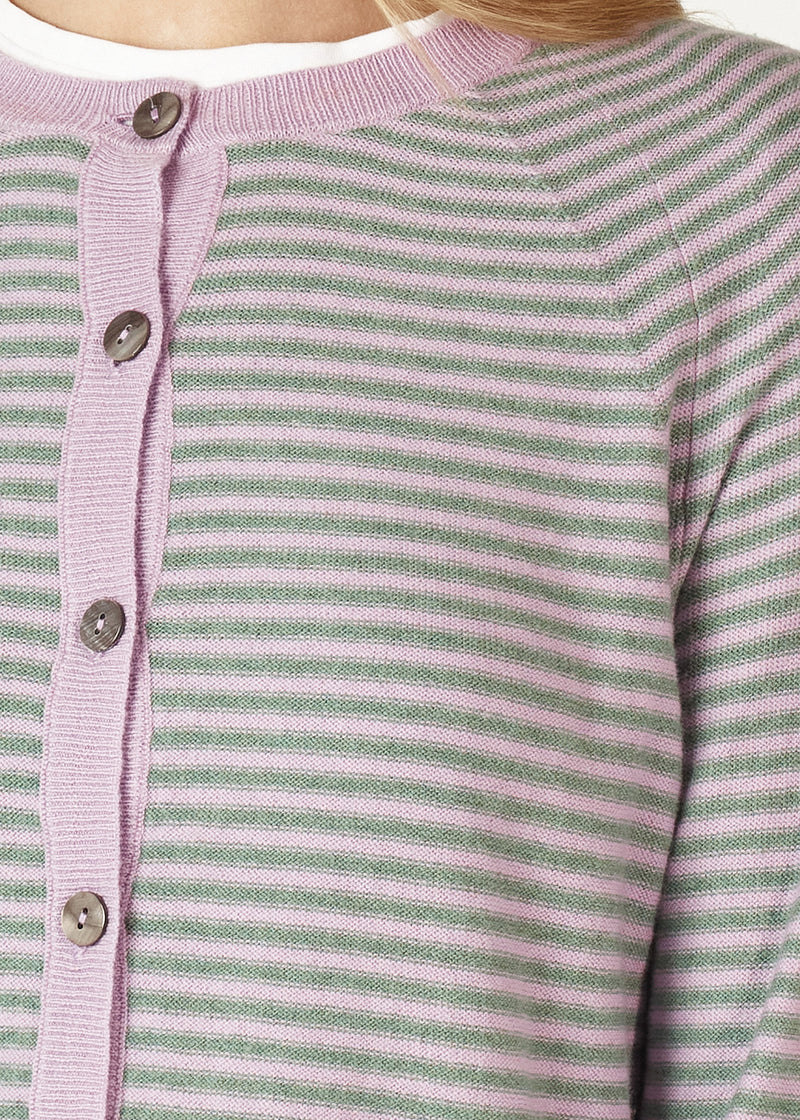 ESSENTIAL STRIPE CARDI IN LILAC