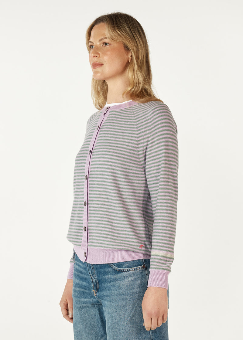 ESSENTIAL STRIPE CARDI IN LILAC