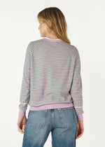 ESSENTIAL STRIPE CARDI IN LILAC