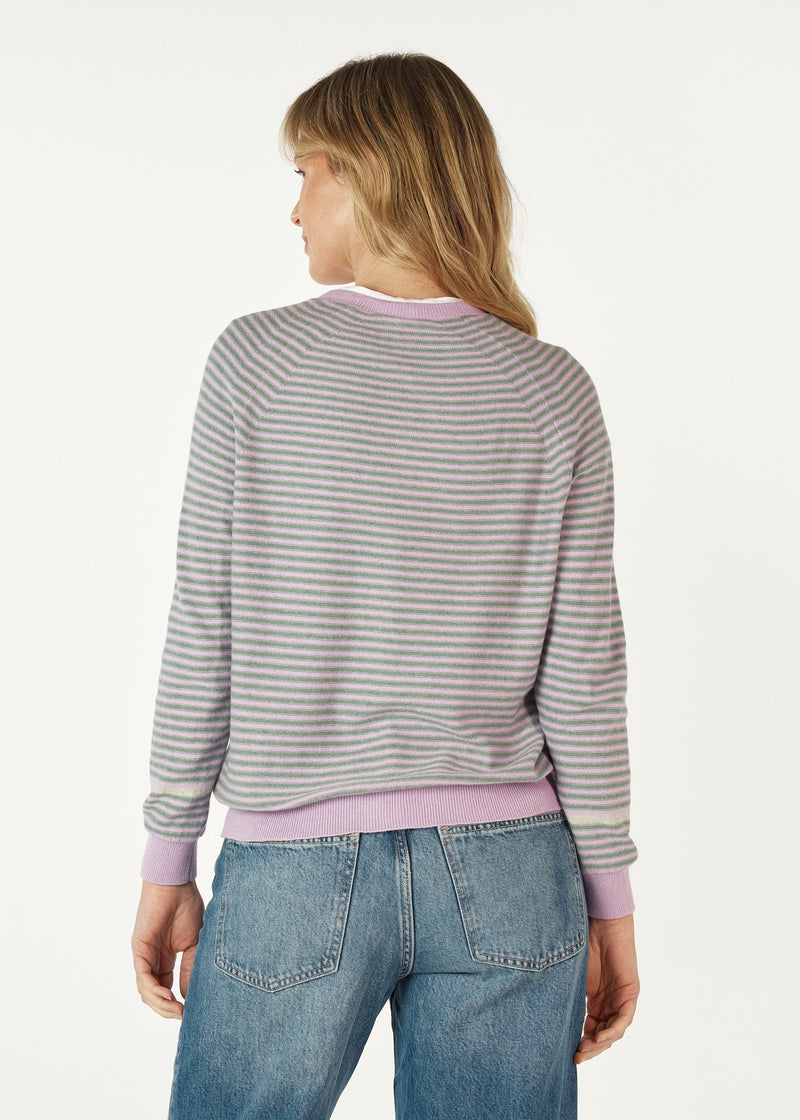 ESSENTIAL STRIPE CARDI IN LILAC