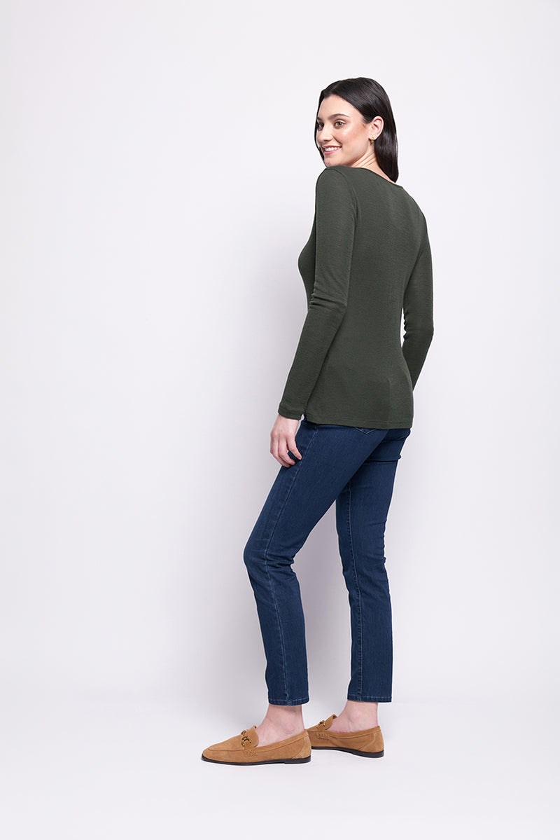 FINE MERINO CREW NECK TOP - MOSS