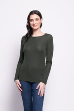 FINE MERINO CREW NECK TOP - MOSS