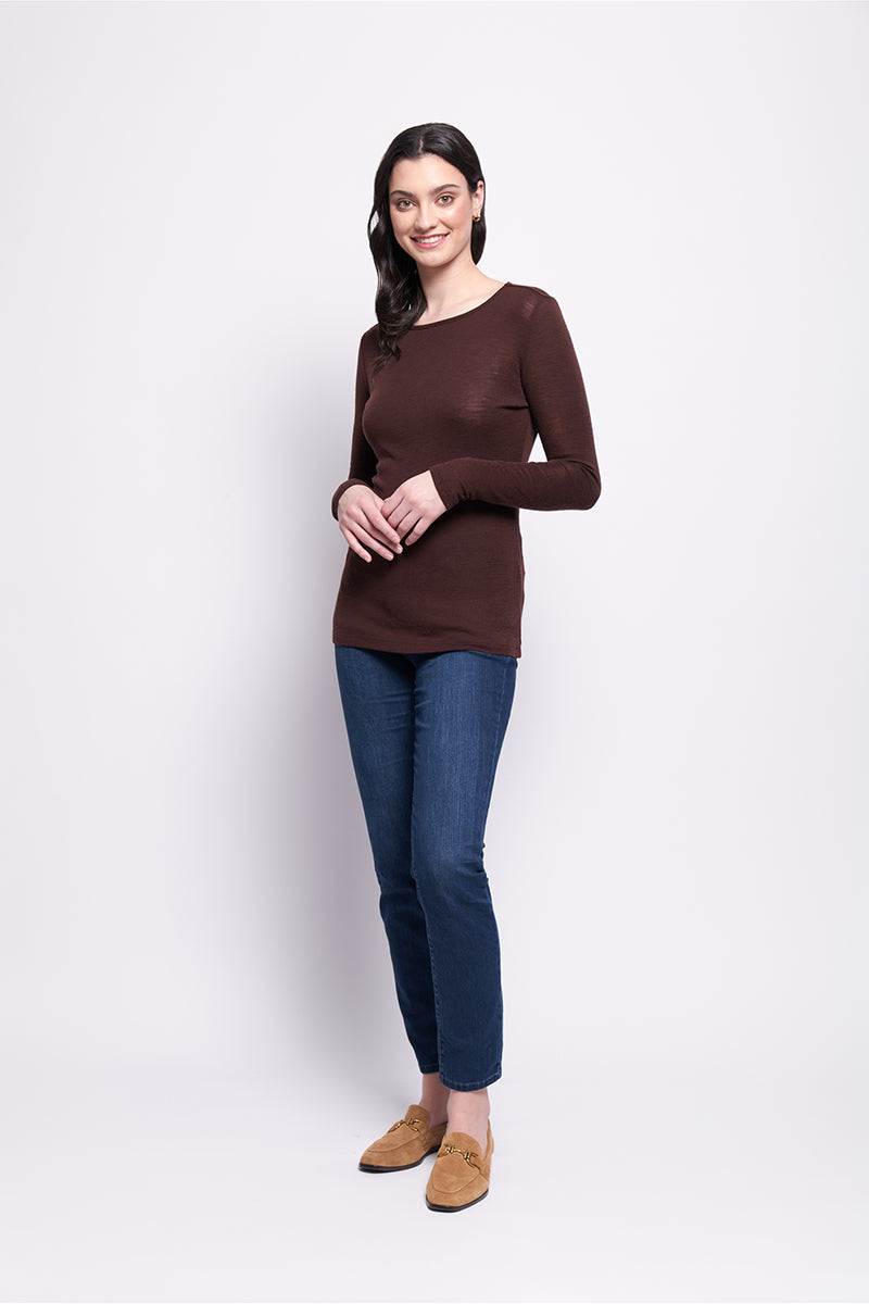 FINE MERINO CREW NECK TOP - RAISIN