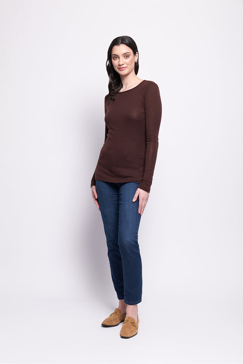FINE MERINO CREW NECK TOP - RAISIN