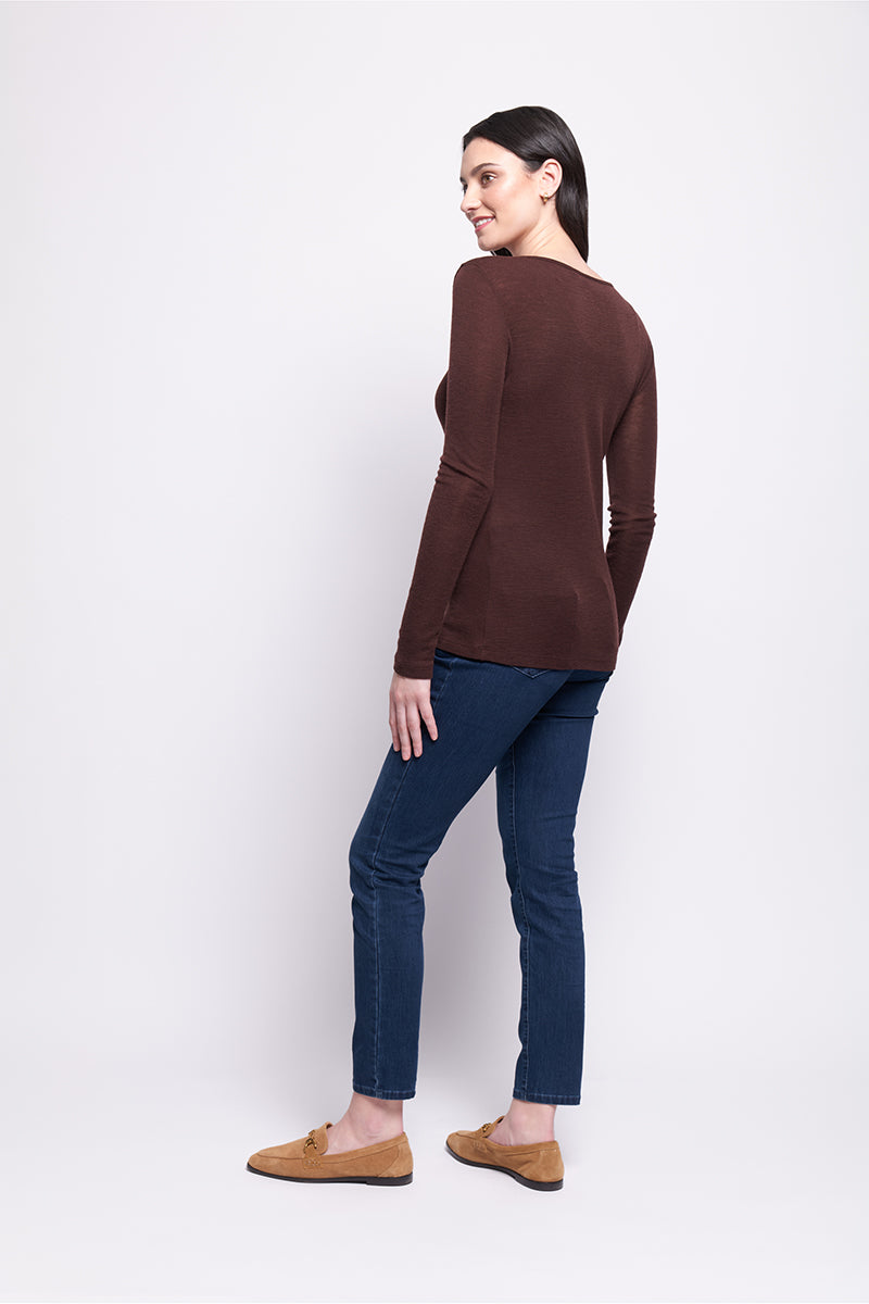 FINE MERINO CREW NECK TOP - RAISIN