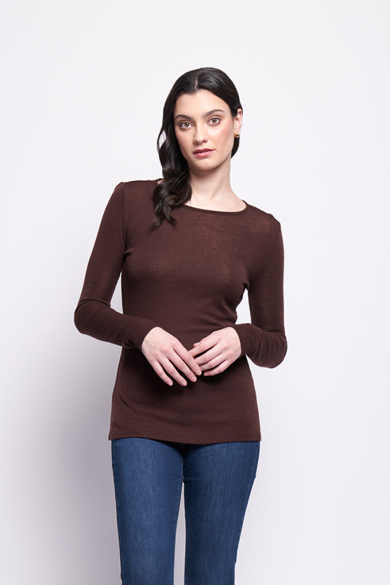 FINE MERINO CREW NECK TOP - RAISIN