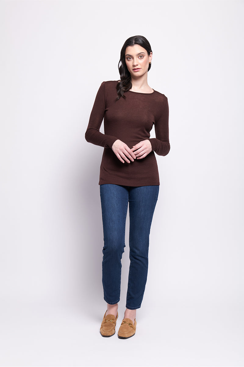 FINE MERINO CREW NECK TOP - RAISIN