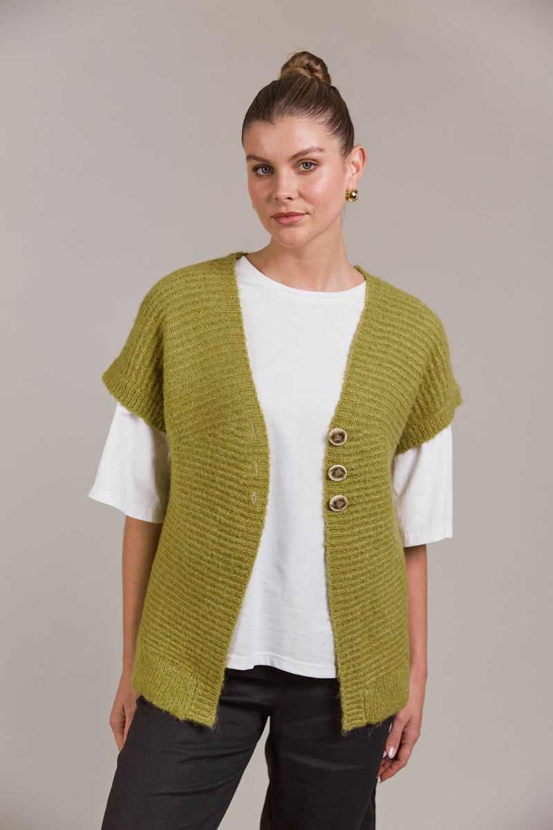 FOLIE BUTTON VEST - CHARTREUSE