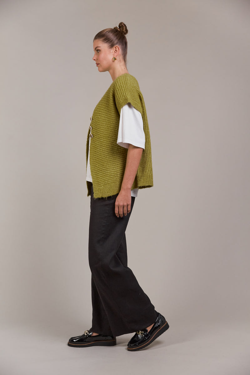 FOLIE BUTTON VEST - CHARTREUSE