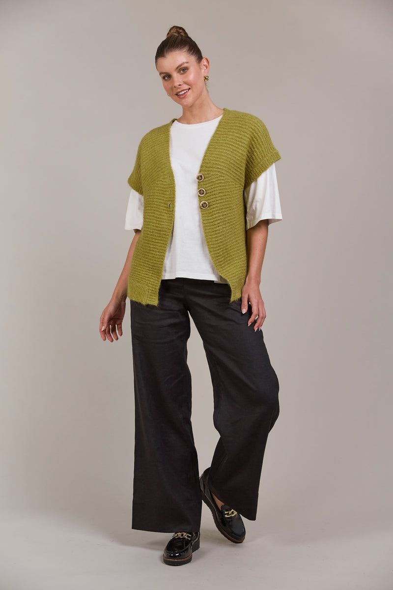 FOLIE BUTTON VEST - CHARTREUSE