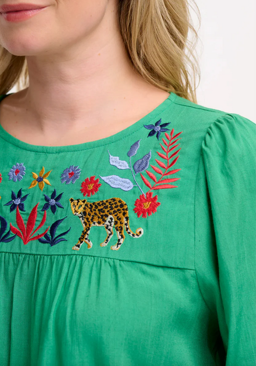 HYMA TOP - GREEN, LEOPARD FLORAL