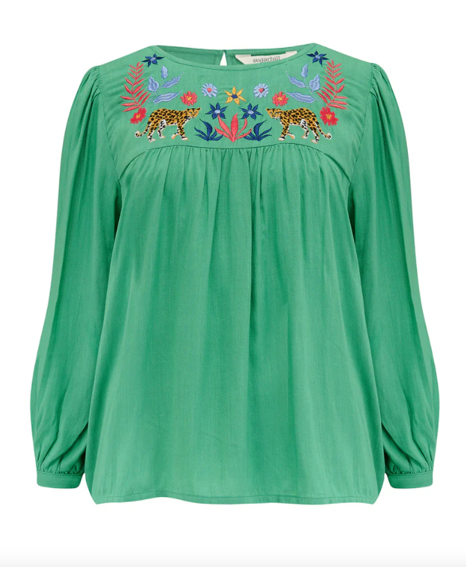 HYMA TOP - GREEN, LEOPARD FLORAL
