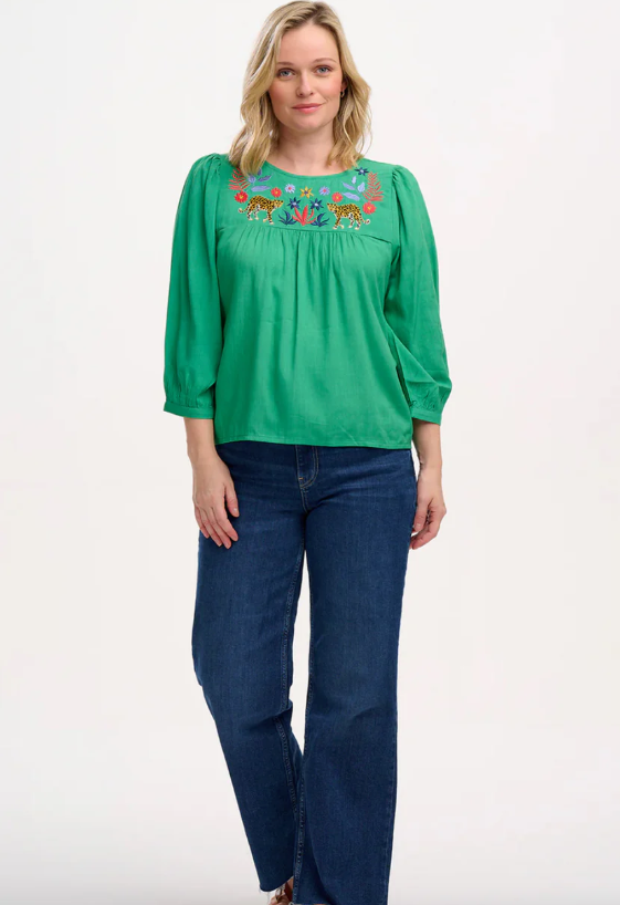 HYMA TOP - GREEN, LEOPARD FLORAL