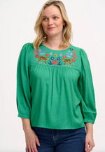 HYMA TOP - GREEN, LEOPARD FLORAL