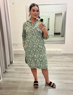 IRIS COTTON DRESS: SMALL FLORAL MOSS
