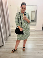 IRIS COTTON DRESS: SMALL FLORAL MOSS