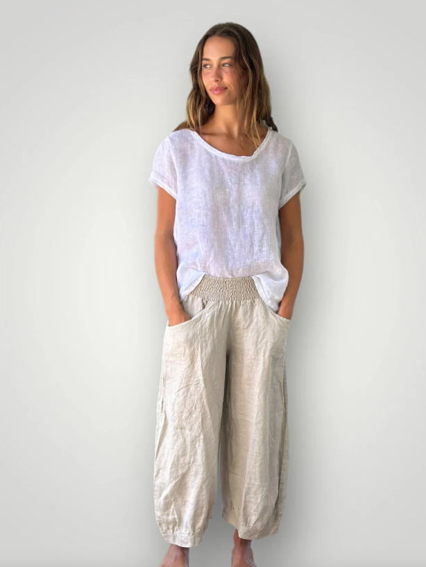 JACKIE LINEN PANT - ALMOND